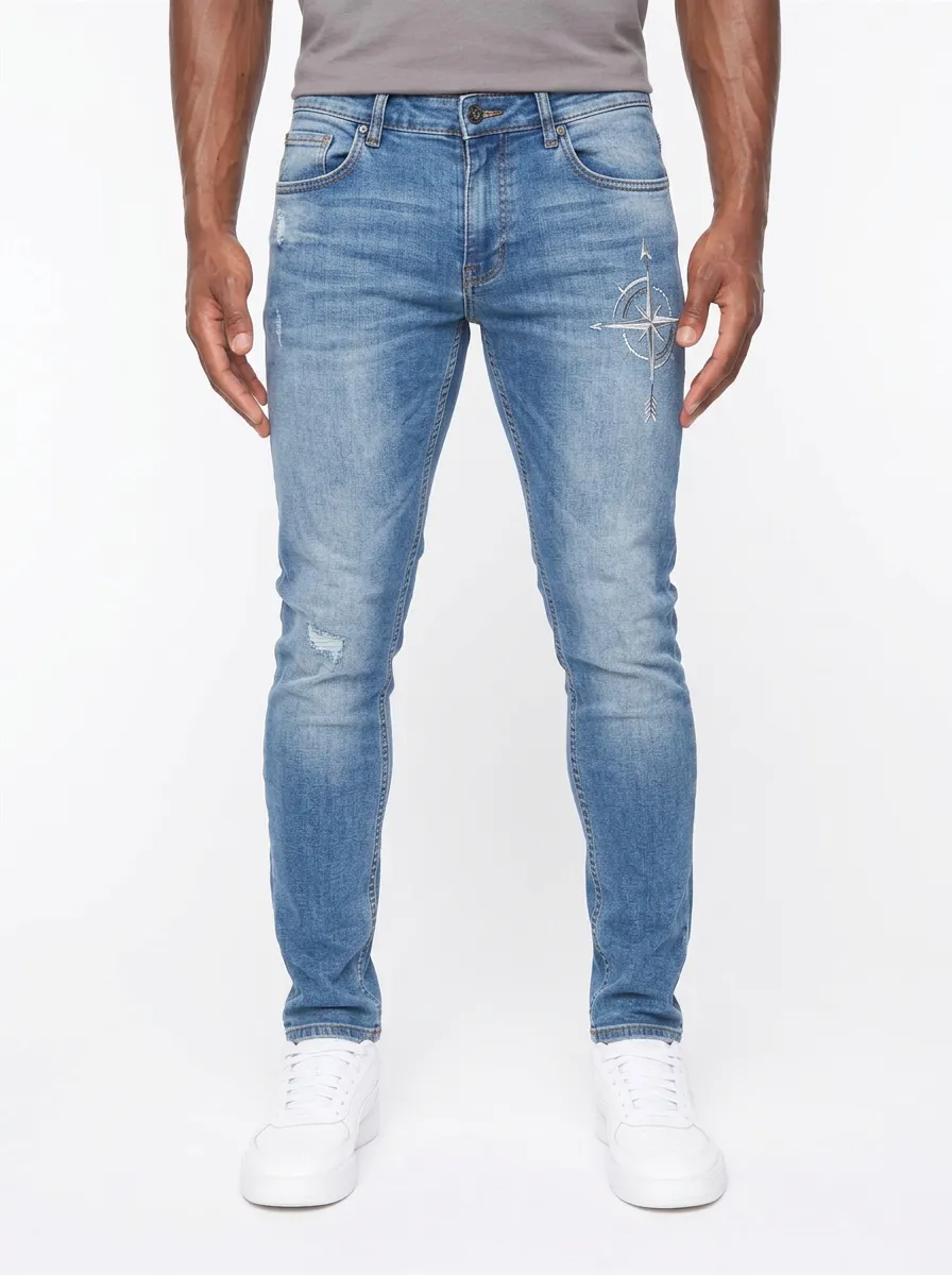 Men's Nautical Traveler Compass Graphic Slim-Fit Jeans