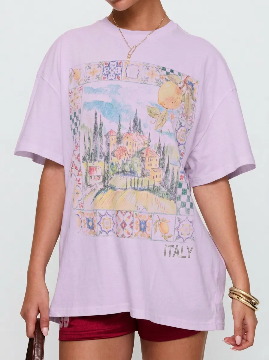 Women's Italy Travel Lover Mediterranean Landscape Printed T-shirt