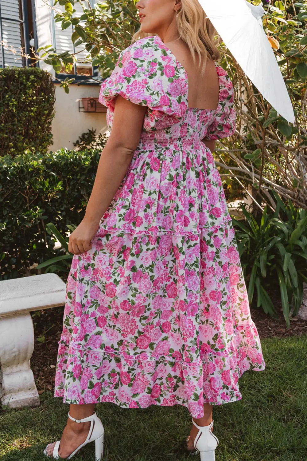 Maxi Dainty Floral Smocked Puff Sleeve Flowy Long Dress