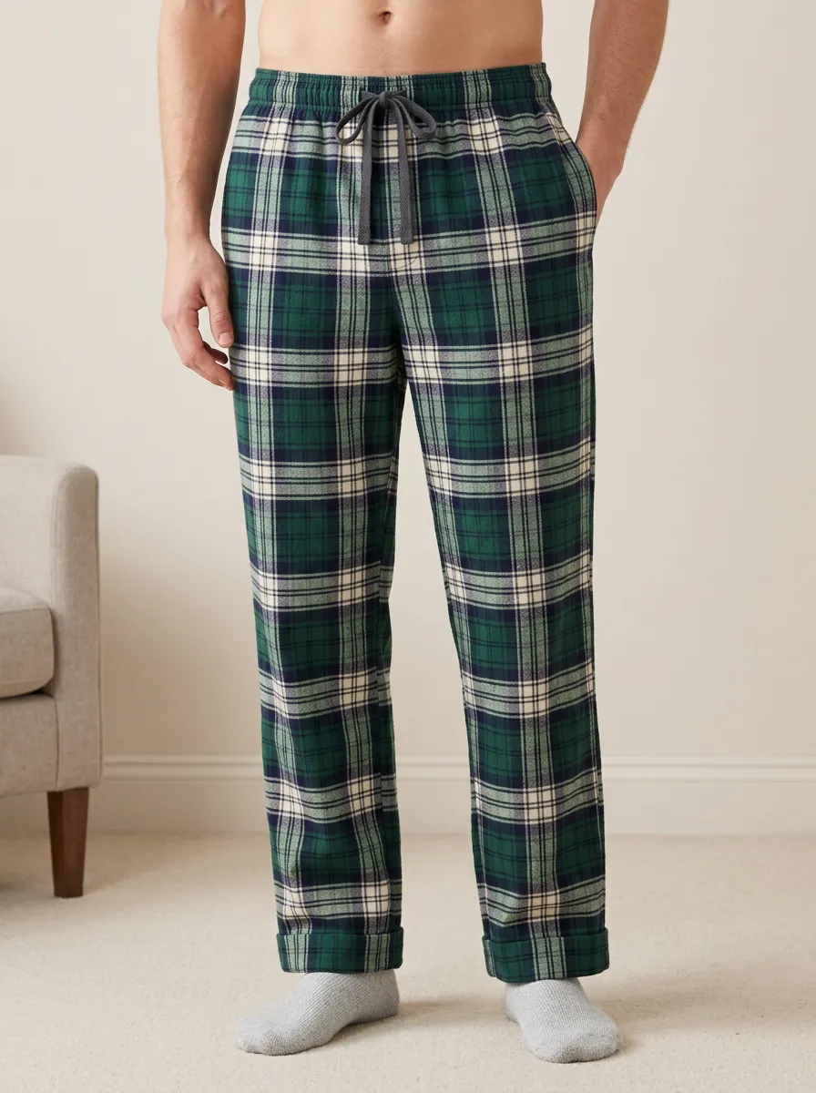 Men's Casual Green Plaid Tartan Printed Pajama Pants