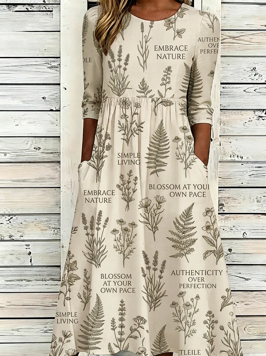 Women's Nature Lover Botanical Floral Quote Printed Dress
