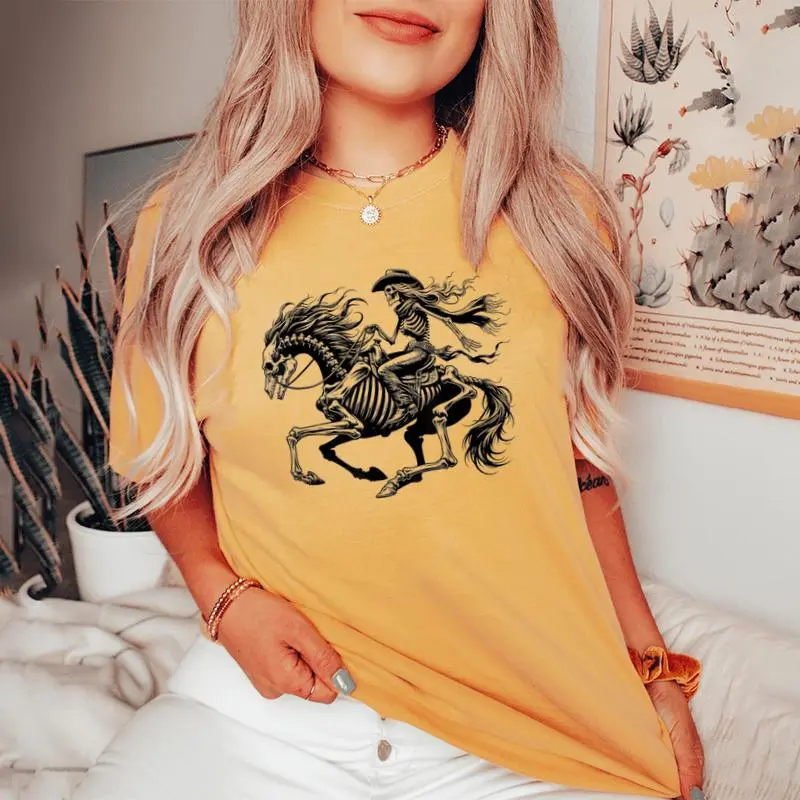 Rustic Skeleton Cowgirl Horse Rider Western Gothic Grunge Women's Oversized Comfort T-shirt