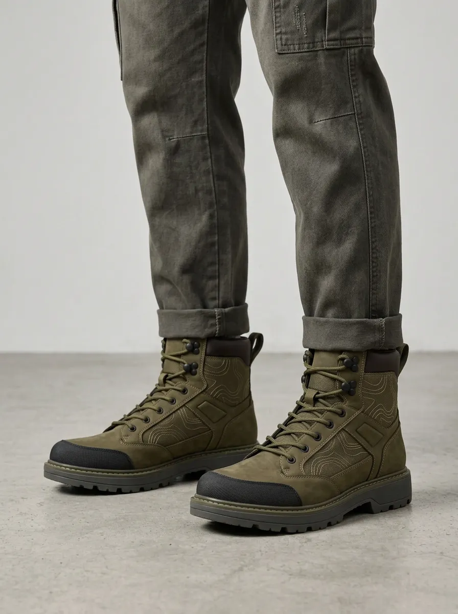 Unisex Modern Outdoor Enthusiast Topographic Map Print Work Boots