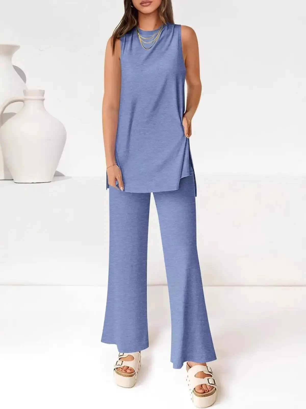 Relaxed Round-Neck Pants Matching Set