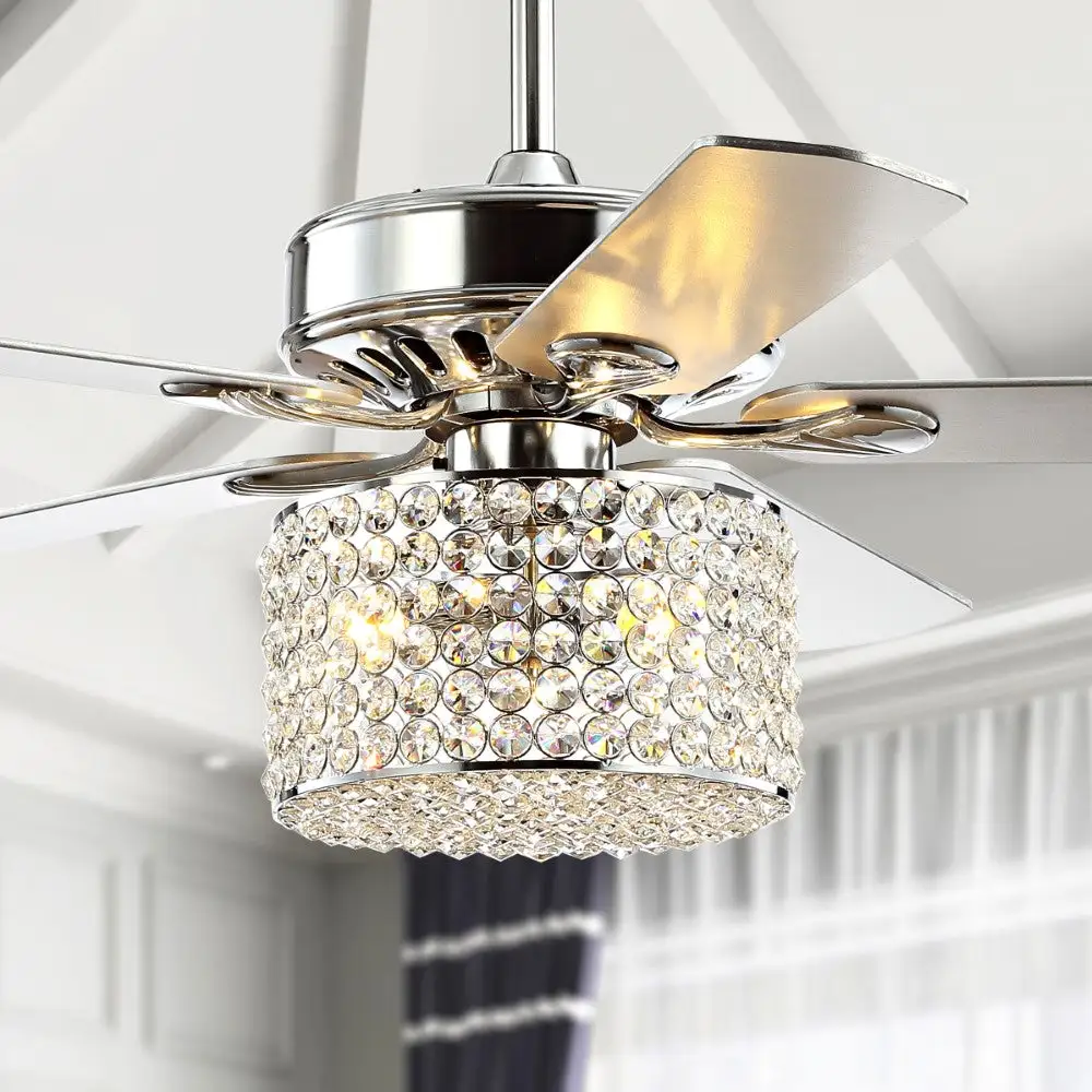 Triple-Light Crystal Prism Drum LED Ceiling Fan With Remote