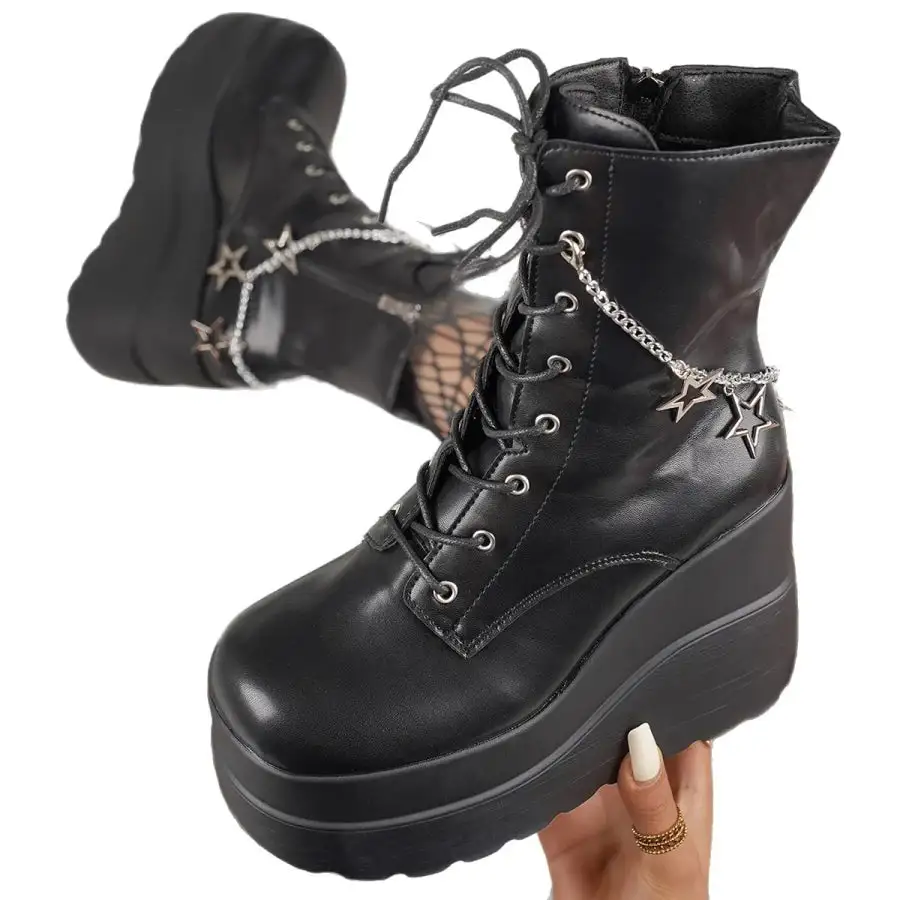 Textured Lace Up Platform Wedge Boots