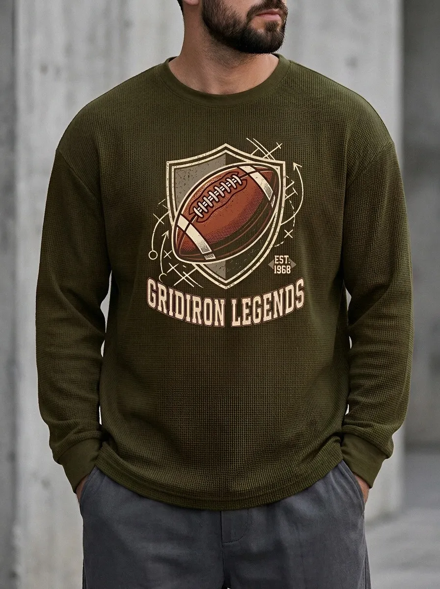 Men's Gridiron Legends American Football Shield Printed Waffle T-Shirt