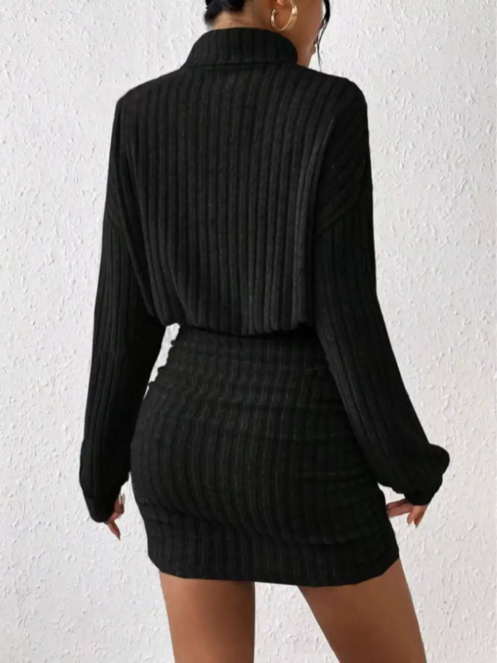 Wearable Cut Ribbed Knit Mini Dress
