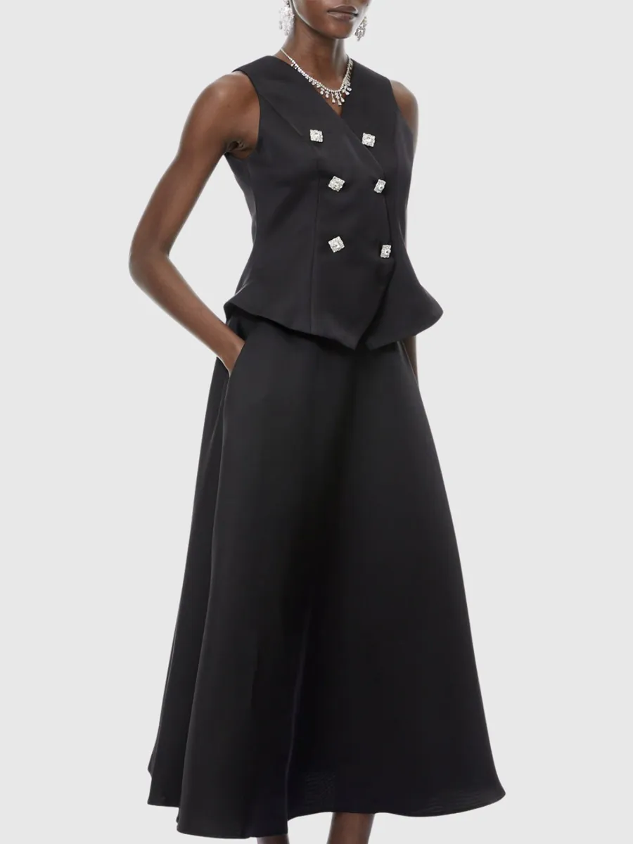 Delphine Crystal Embellished Vest & Midi Skirt Set