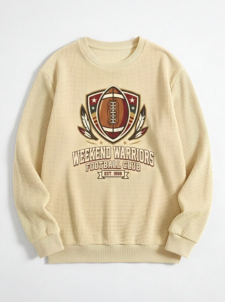 Men's Weekend Warriors Football Club Shield Printed Waffle Sweatshirt