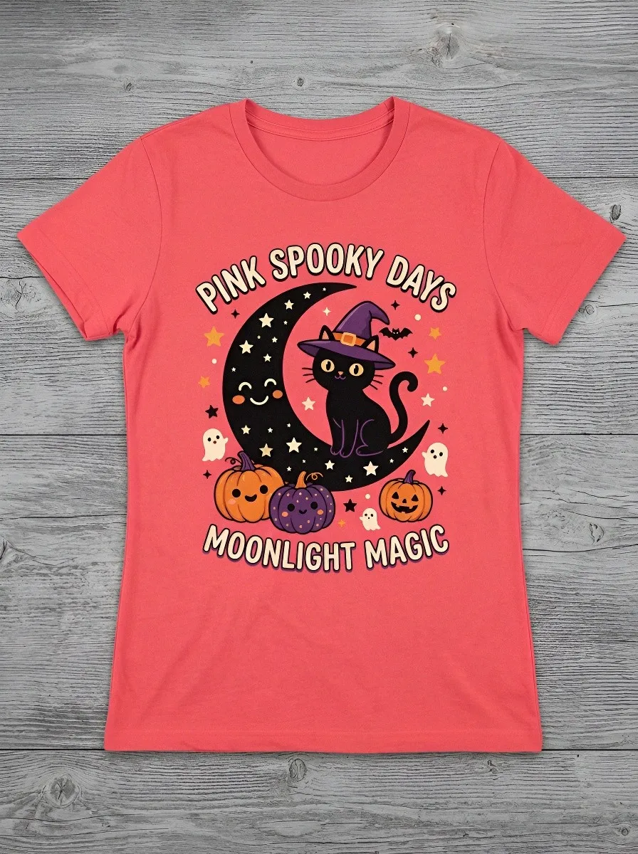 Cute-Spooky Pumpkin Moon Halloween Graphic T-Shirt