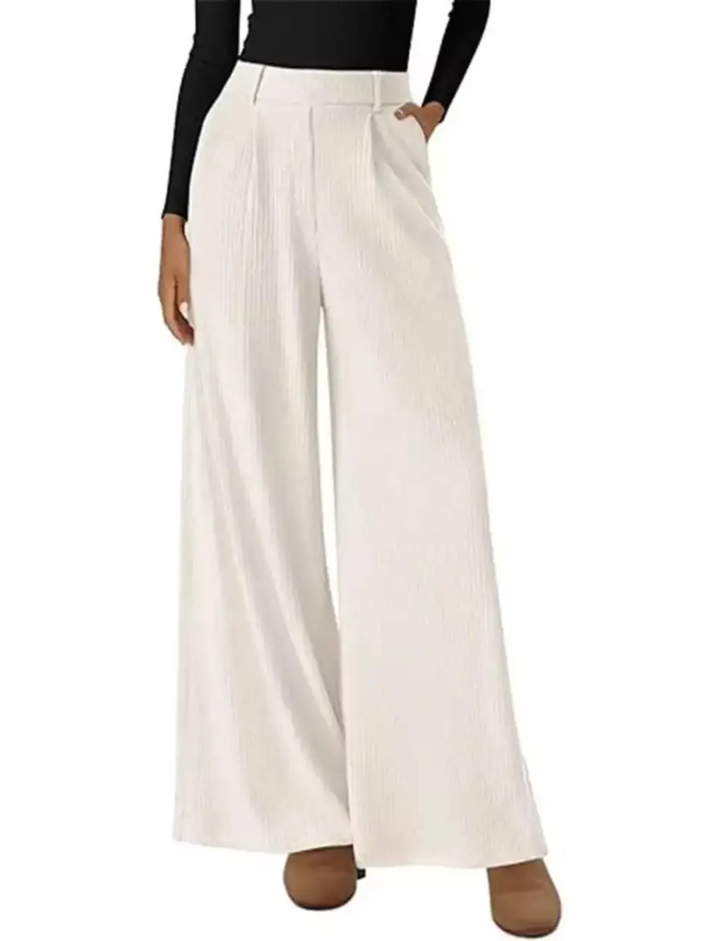 Wide Leg Pocketed Casual Pants
