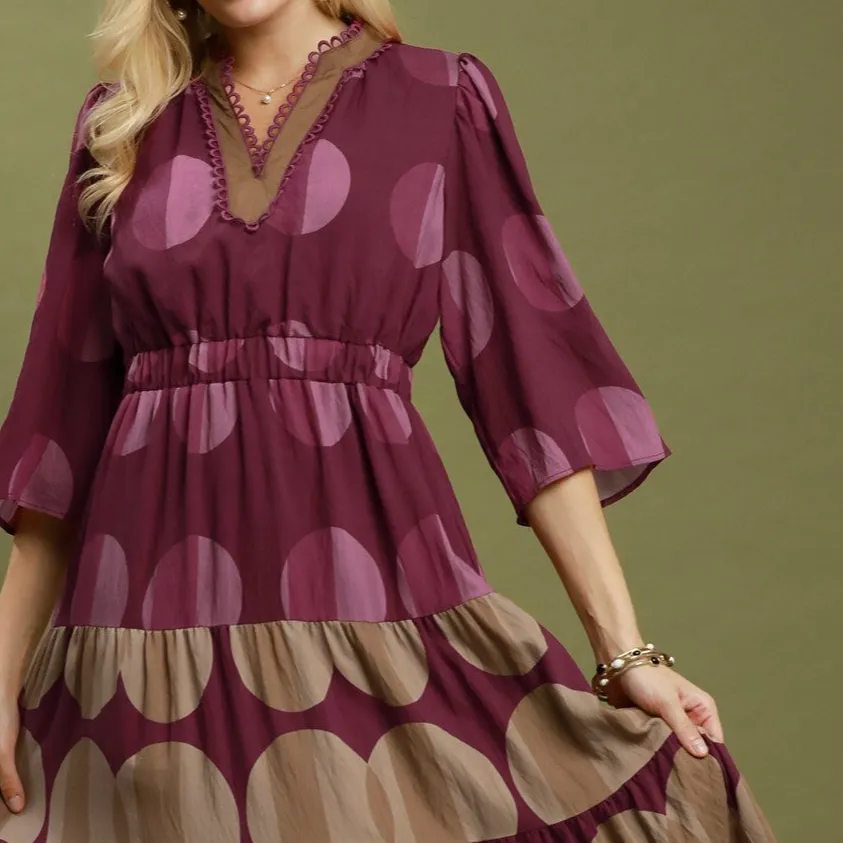 Classic Polka Dot Lace Detail Smocked Tiered Dress