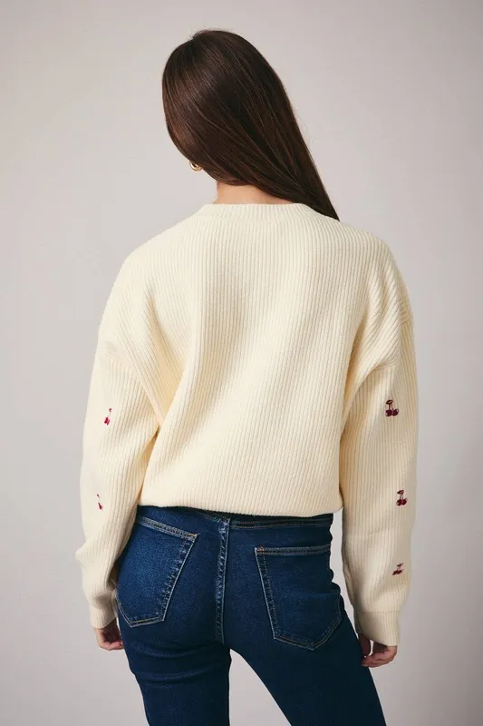 Cream Embroidered Relaxed Top