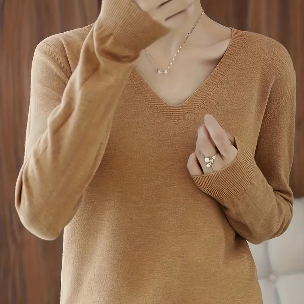 Day V Neck Long Sleeve Knitted Sweater