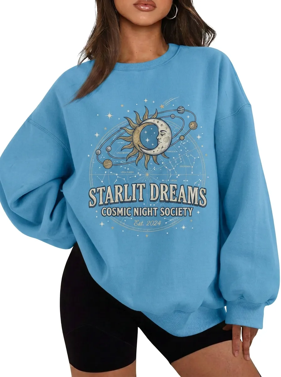 Women's Starlit Dreams Celestial Sun Moon Printed T-shirt