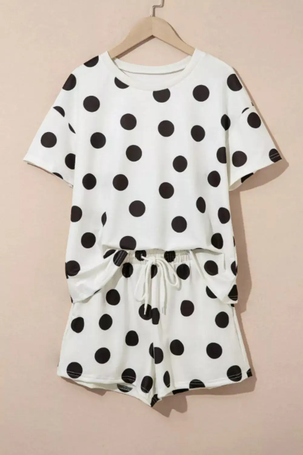 Drawstring Polka-Dot Two-Piece Tee and Shorts Set