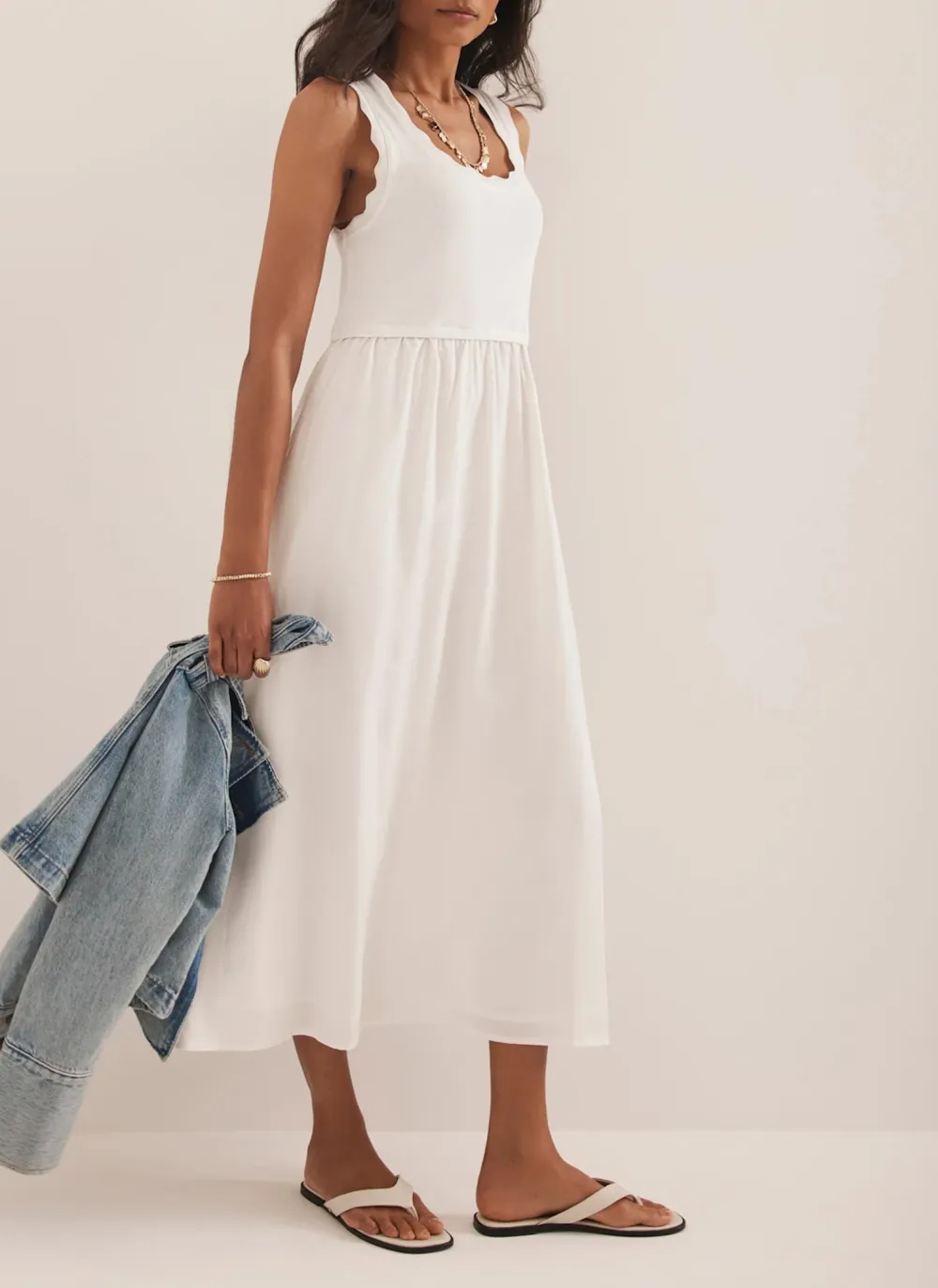 Casual Style Scallop Midi Dress