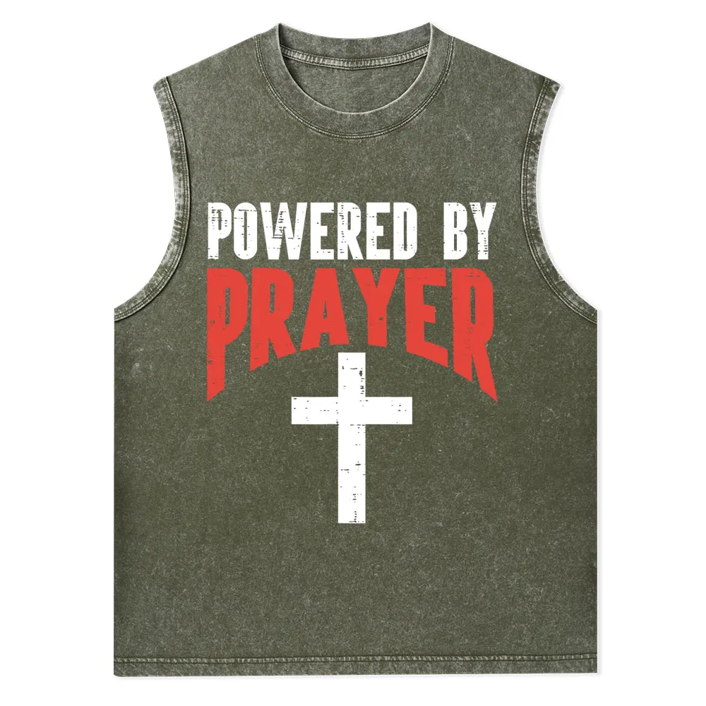 Powered By Prayer Cross God Jesus Christian Tank Top