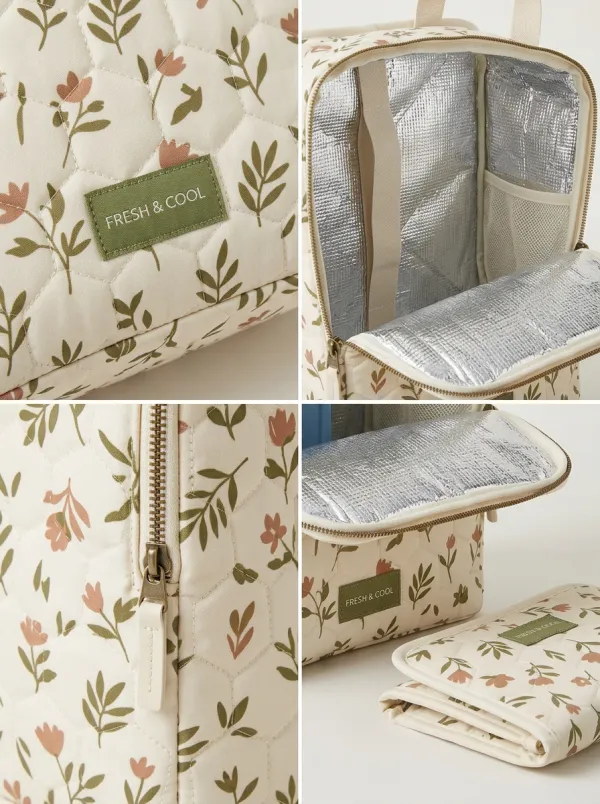 Floral Pattern Insulated Thermal Printed Lunch Bag