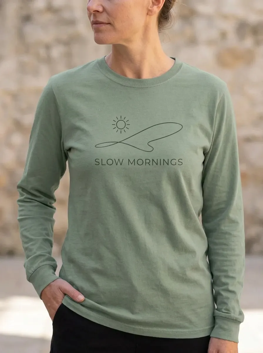 Women's Slow Mornings Sun Landscape Minimalist Printed Long Sleeve Top