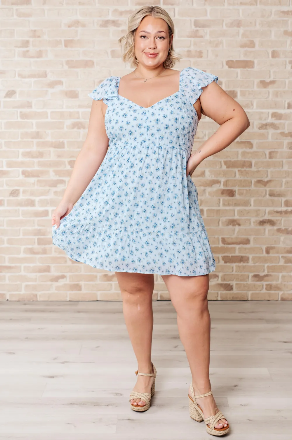V-Neck Flutter-Sleeve Floral Casual Dress