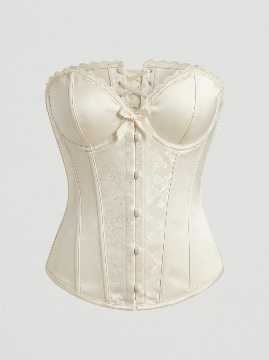 Floral Lace-Up Lace-Trim Satin-Look Women's Corset Top