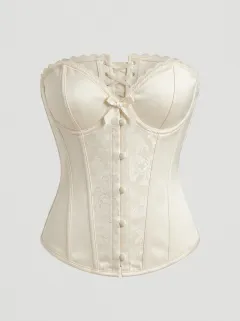 Floral Lace-Up Lace-Trim Satin-Look Women's Corset Top