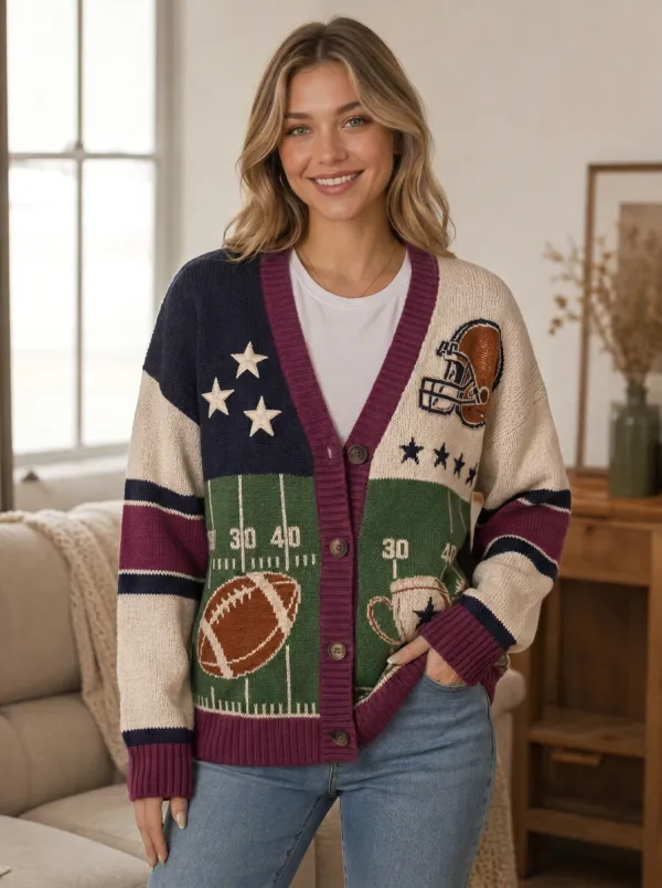 Women's Stadium Gridiron Helmet Ball Knit Cardigan