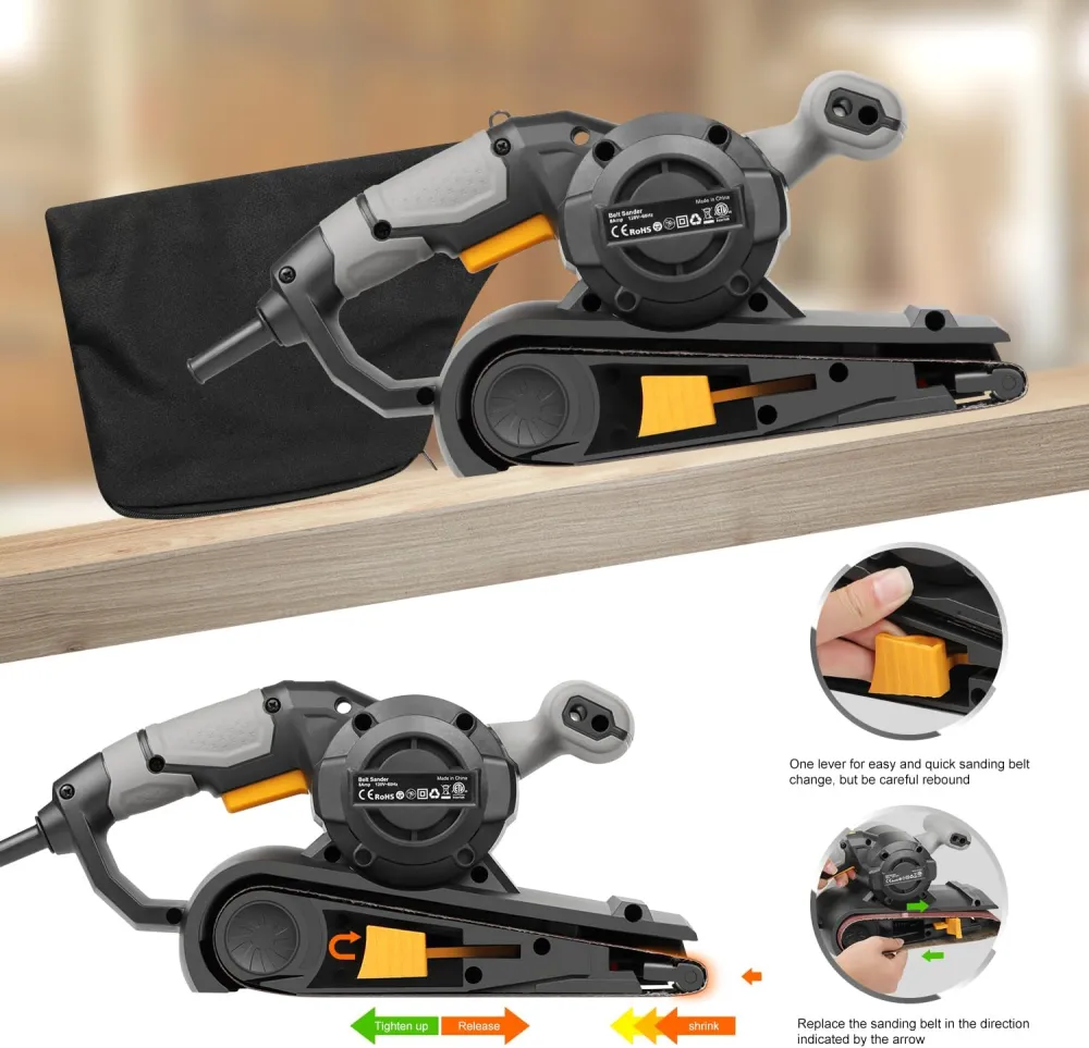 3×21-Inch Belt Sander,8 Amp Variable-speed 170-380RPM 12 Pcs Belts