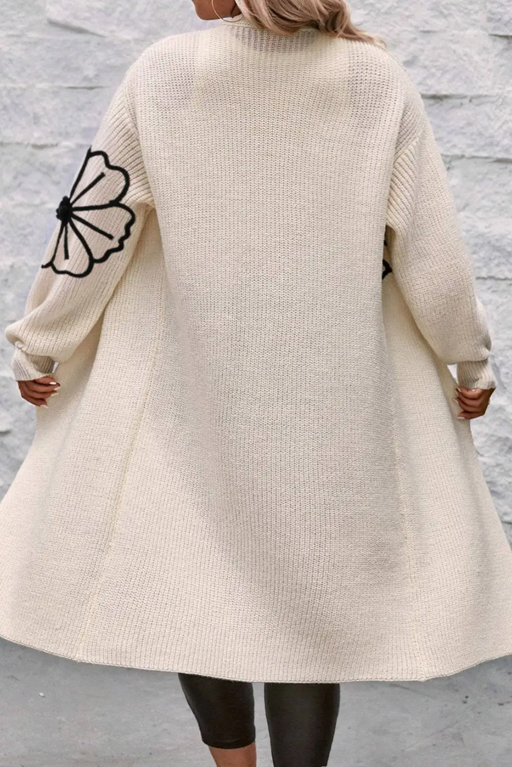 Flower Embroidered Drop Shoulder Open Front Duster Everyday Layer Cardigan