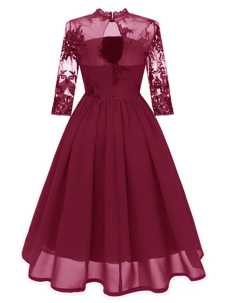 Embroidered Stand Collar Long Dress