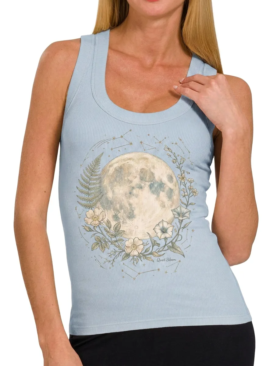 Women's Celestial Moon Floral Constellation Printed Tank Top