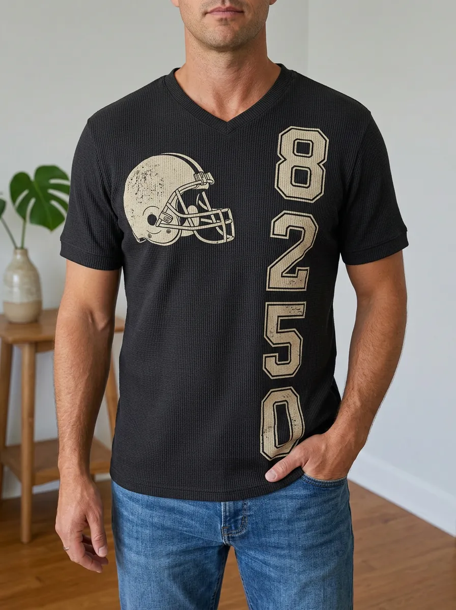 Men's Football Fan Helmet Number 8250 Printed Waffle Top