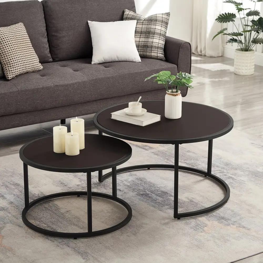 Modern Faux Leather Nesting Round Coffee Table Set