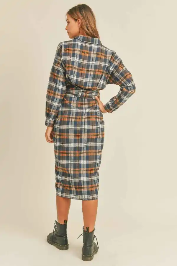 Flannel Tie Button Mini Dress