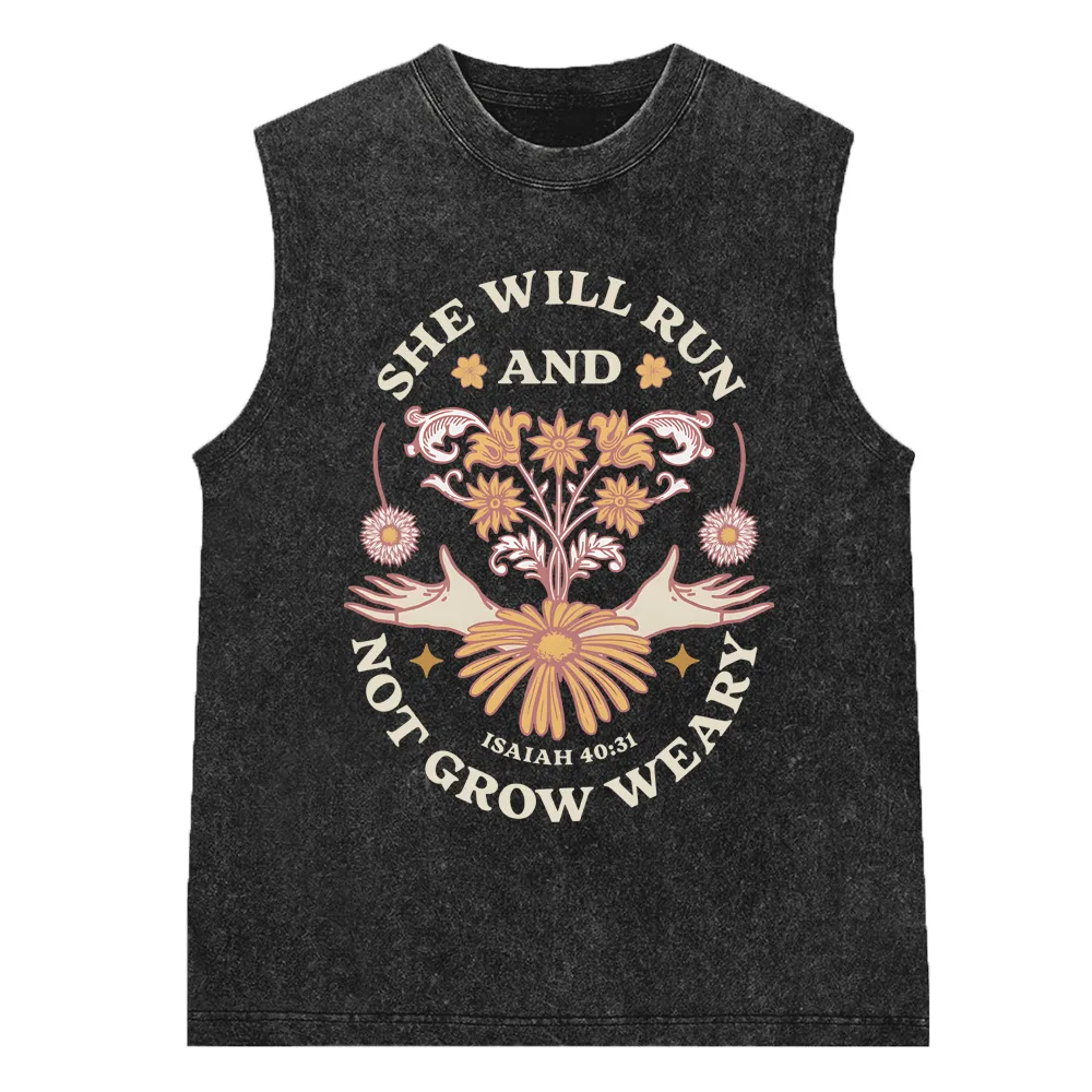 She Will Run And Not Grow Weary Christian Washed sleeveless Tee