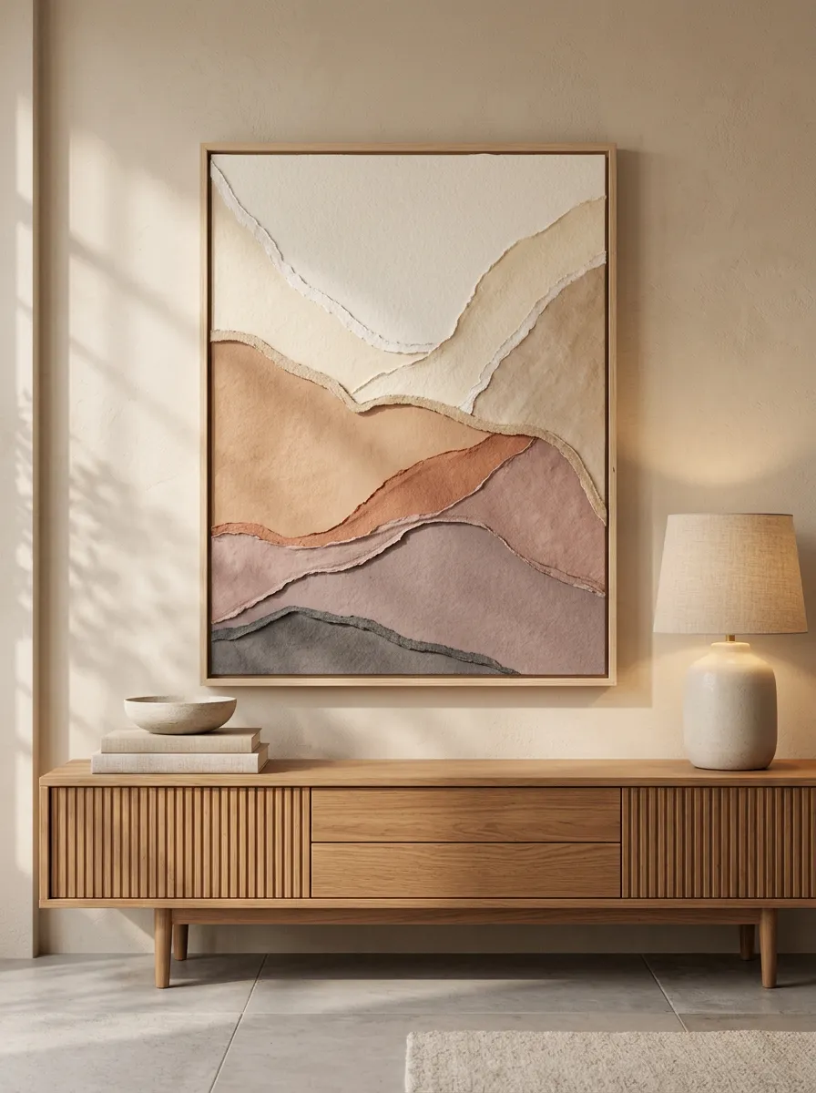 Boho Minimalist Abstract Mountain Layered Paper Printed Wall Art