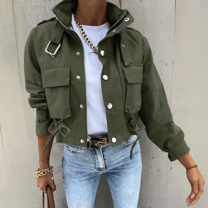 Drawstring Hem Collar Jacket