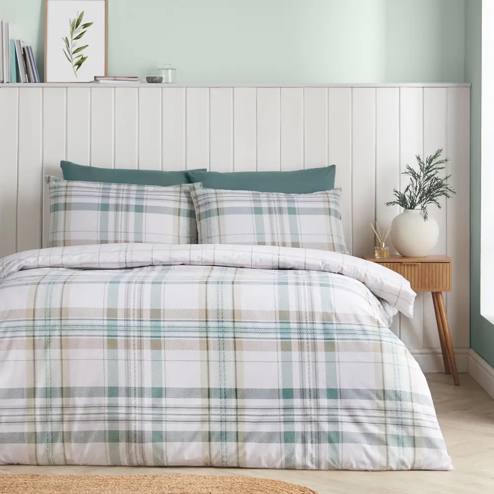 Refined Bedroom Reversible Check Cotton Duvet Cover Set