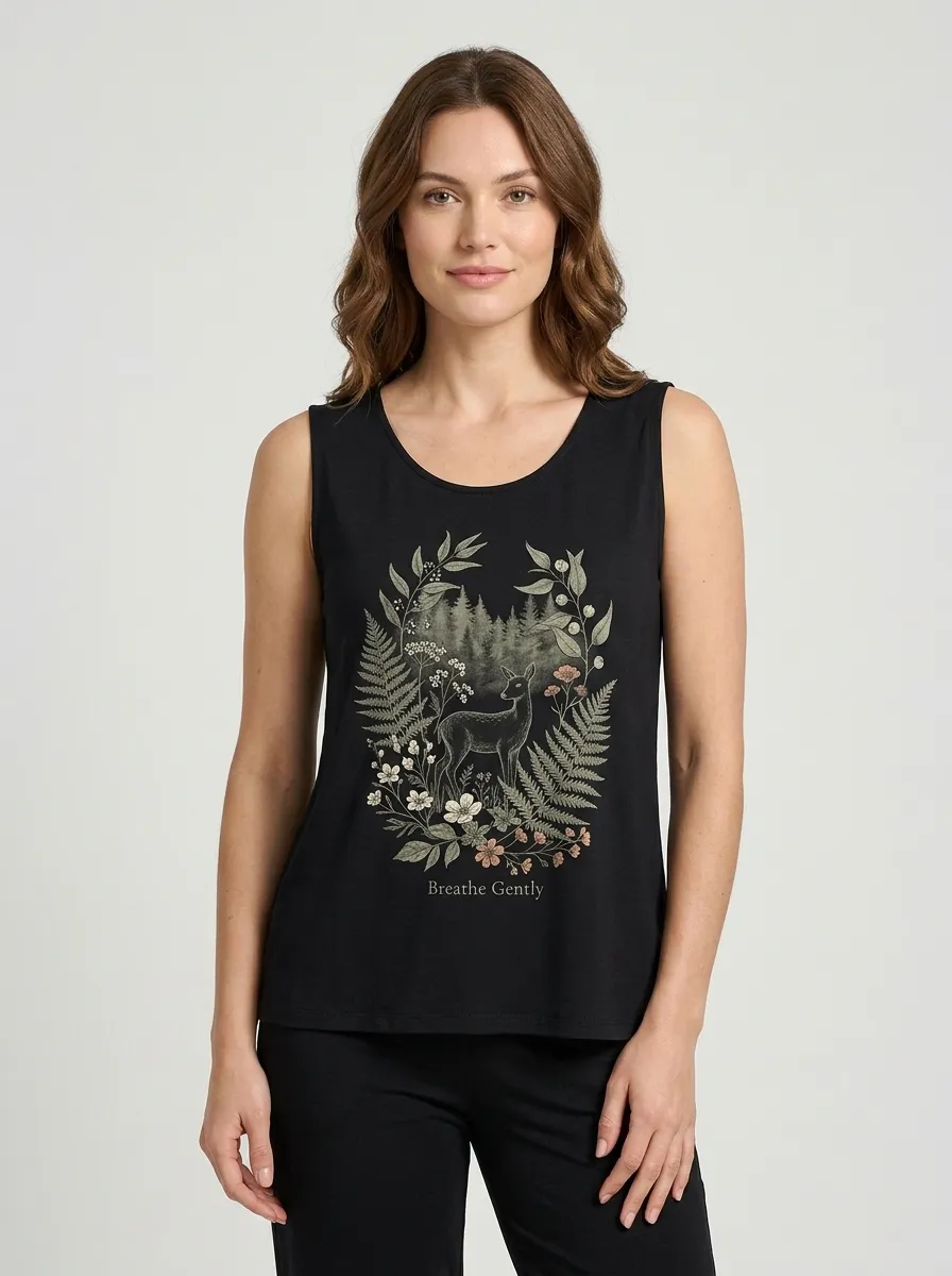 Women's Nature Lover Deer Forest Floral Printed Tank Top