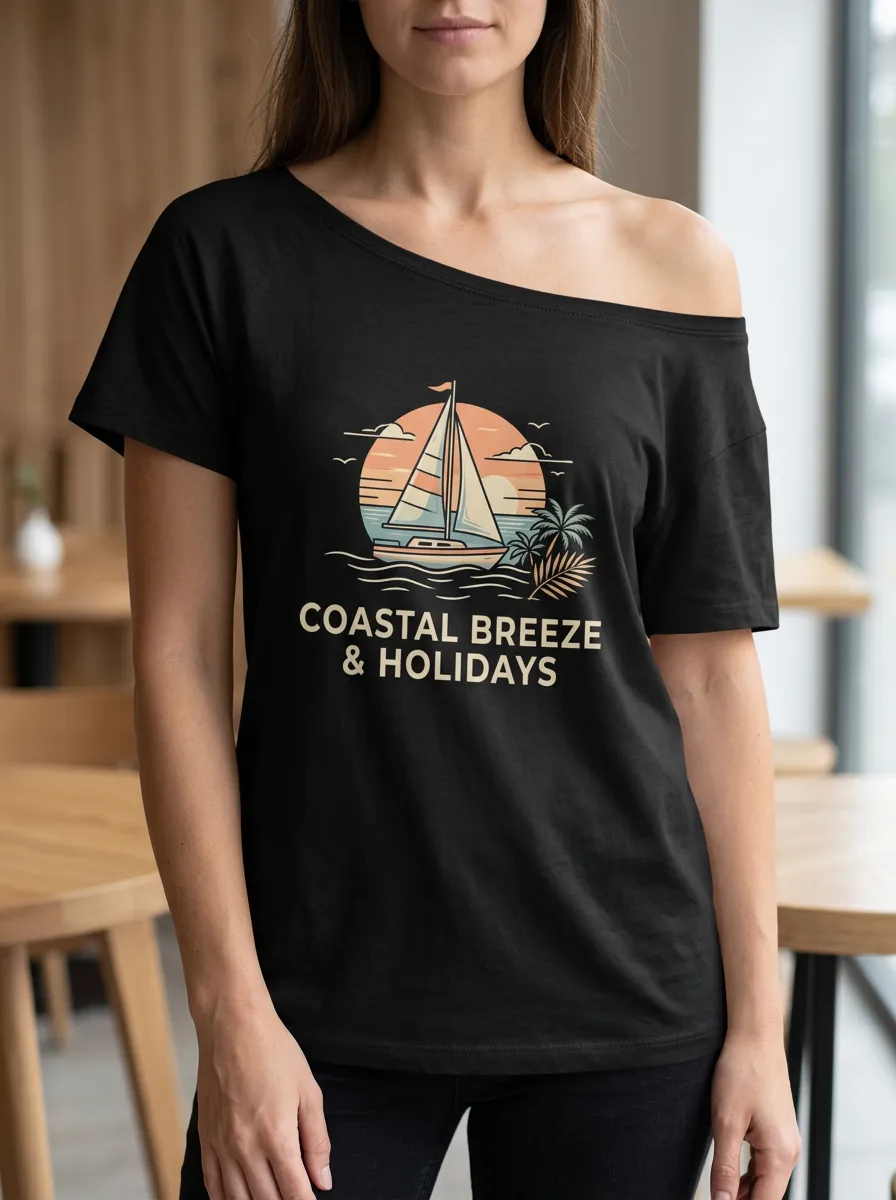 Women's Coastal Vacation Sailboat Sunset Printed T-shirt