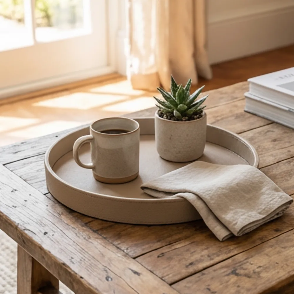 Calfskin Leather Round Tray