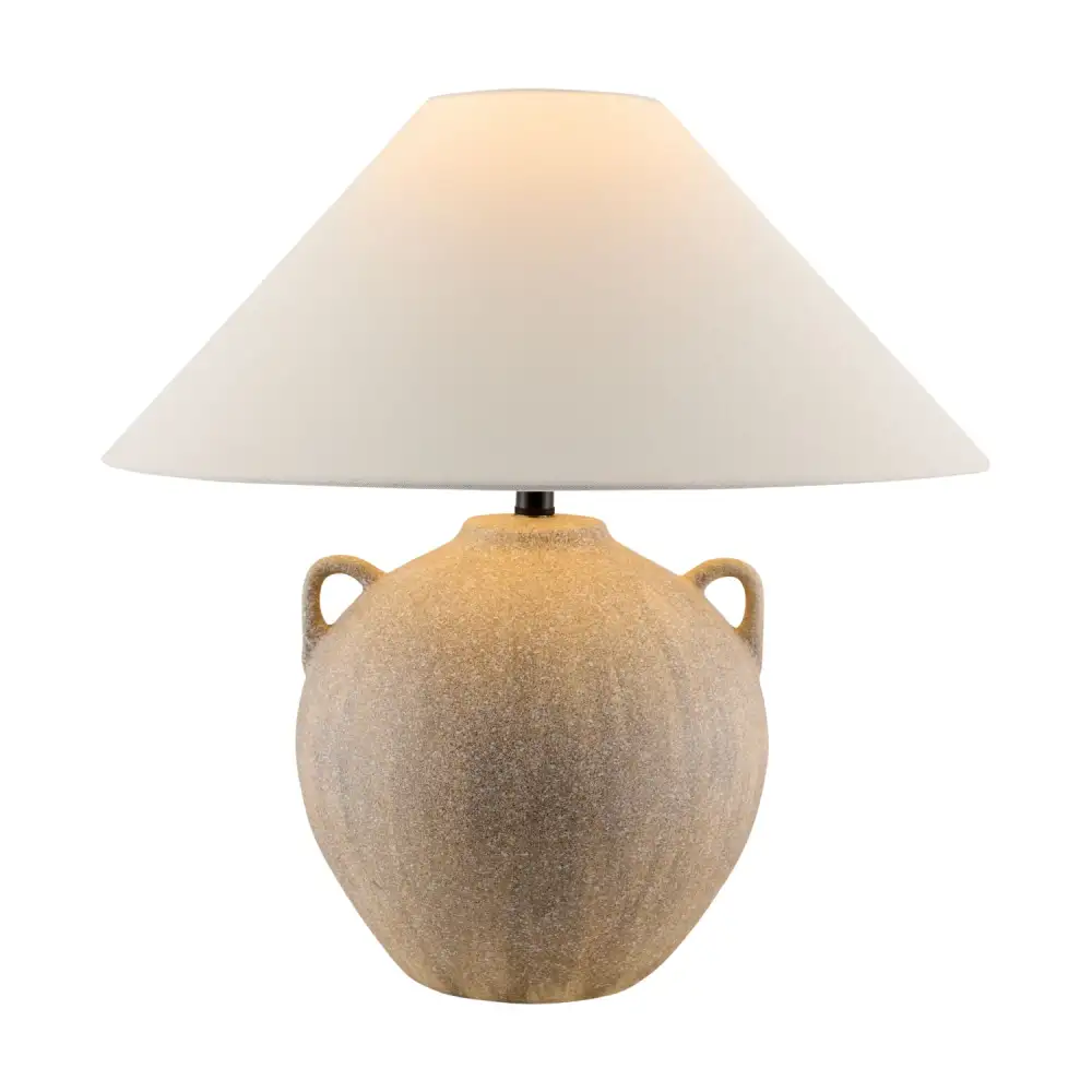 Glazed Linen Shade Ceramic Iron Table Lamp