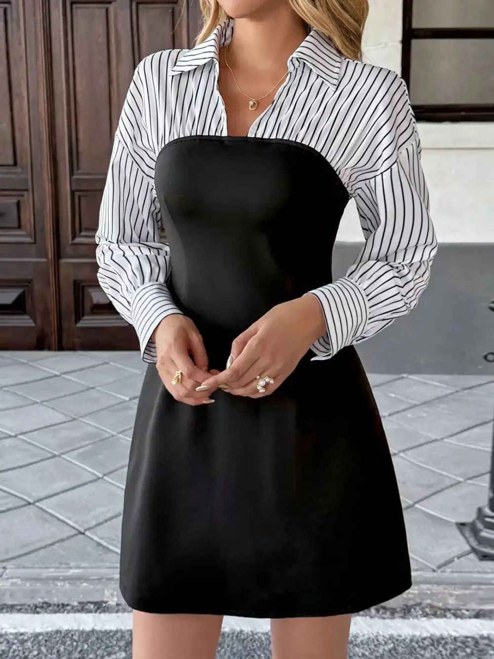 Structured Shape Striped Mini Dress