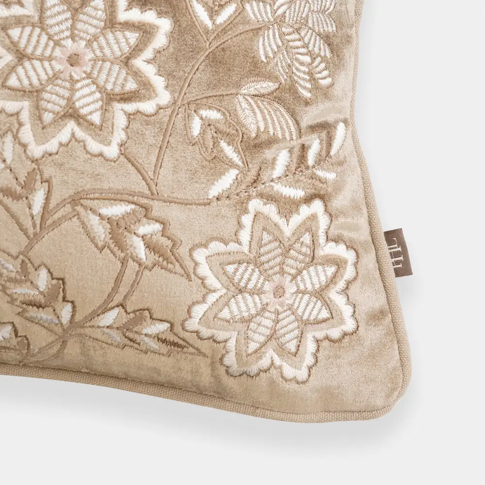 Beige Textured Embroidery Cushion Cover