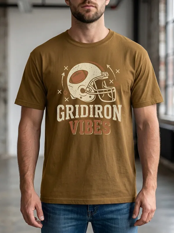 Men's Football Lover Gridiron Vibes Helmet Printed T-shirt