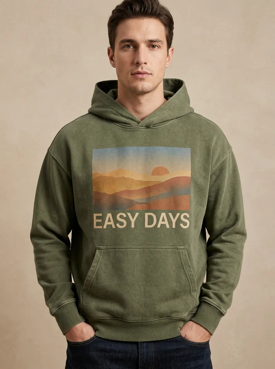 Men's  Sunset Mountain Landscape Print Hoodie
