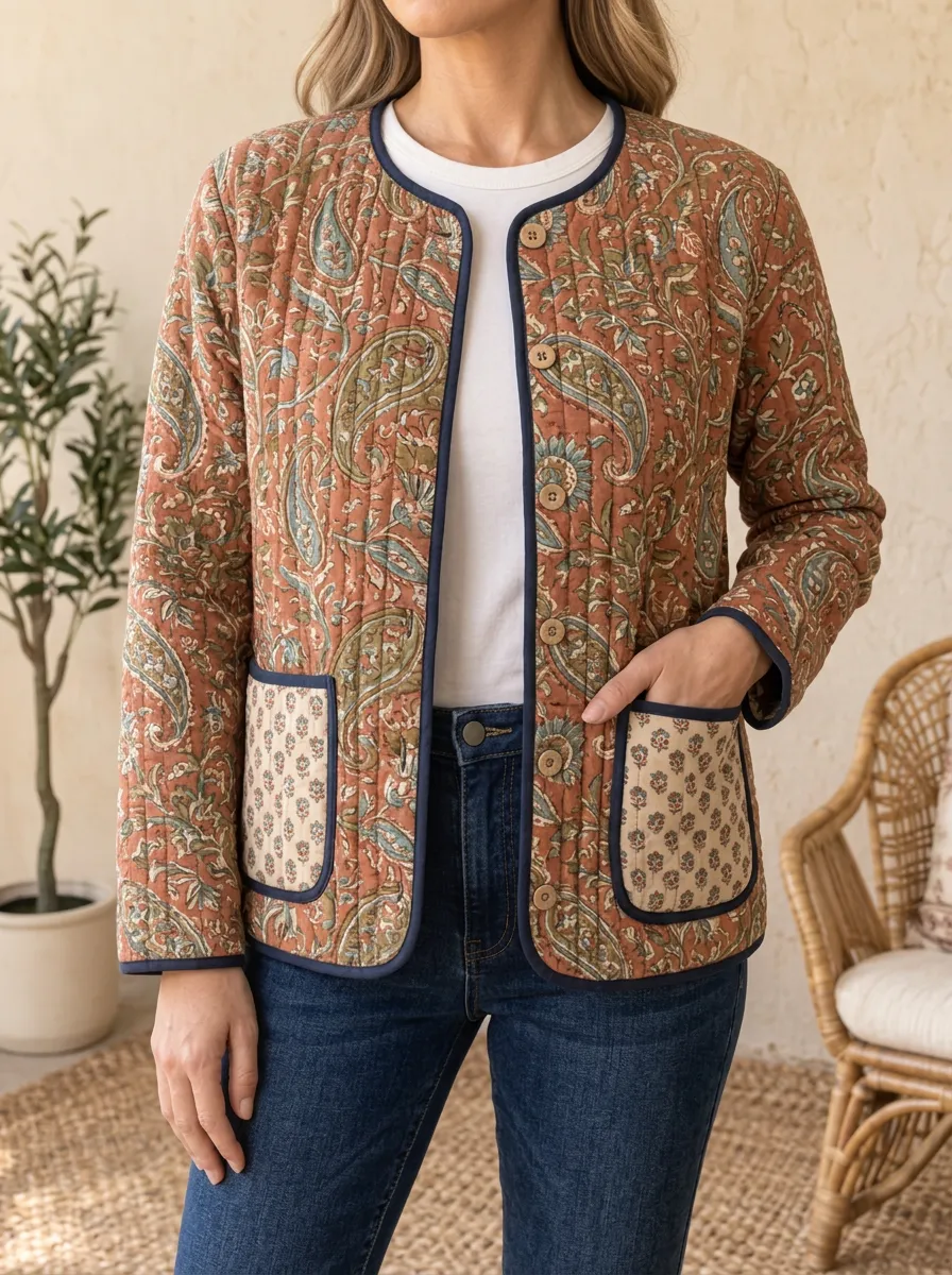 Women's Everyday Boho Paisley Floral Quilted Jacket