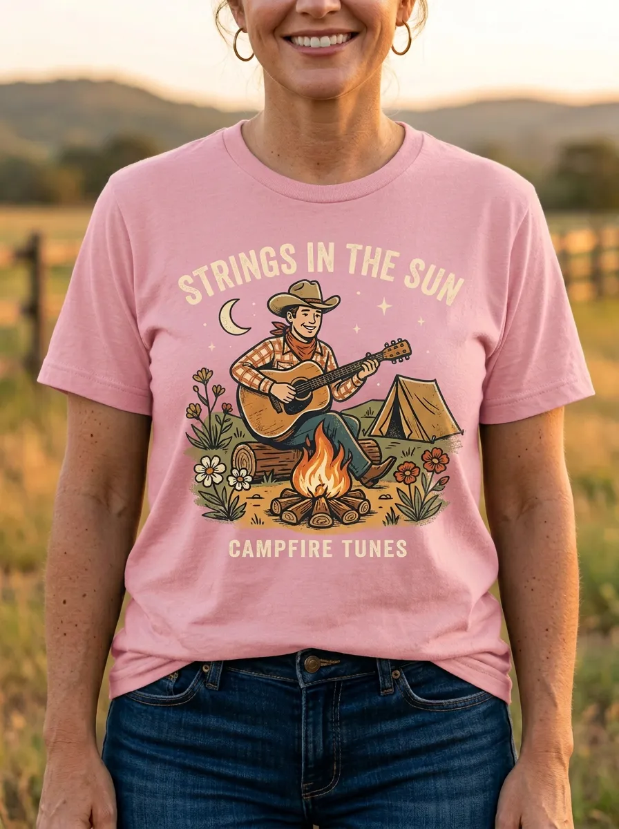 Guitar Campfire Women's Country Music Casual T-Shirt